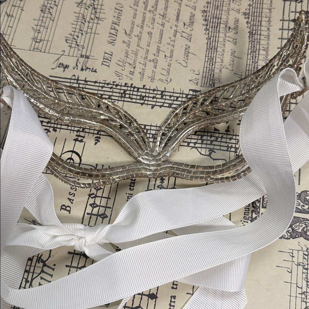 Silver Toned Rhinestone Encrusted Masquerade Mask - Picture 5 of 5